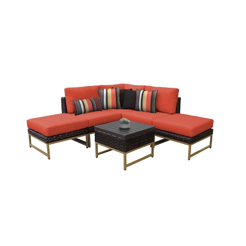 AMALFI 6 Piece Wicker Patio Furniture Set 06b in Gold and Tangerine