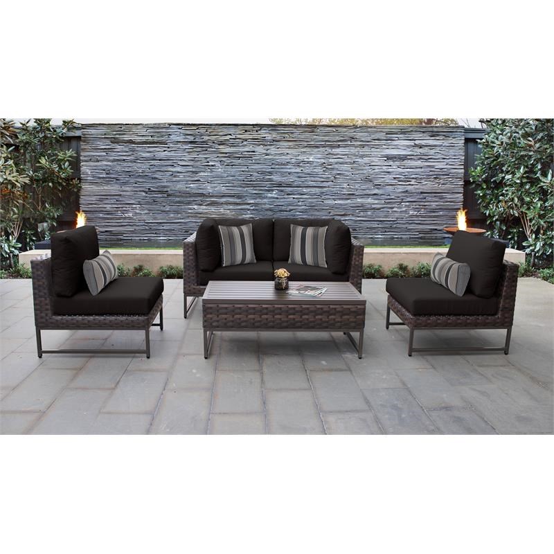 AMALFI 5 Piece Wicker Patio Furniture Set 05d in Brown and Black
