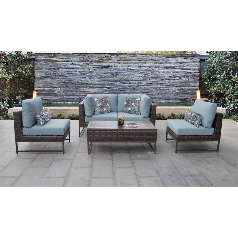 AMALFI 5 Piece Wicker Patio Furniture Set 05d in Brown and Spa