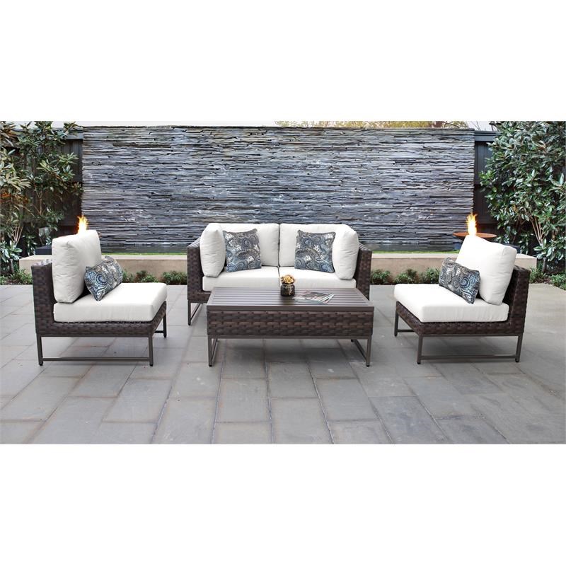 AMALFI 5 Piece Wicker Patio Furniture Set 05d in Brown and White