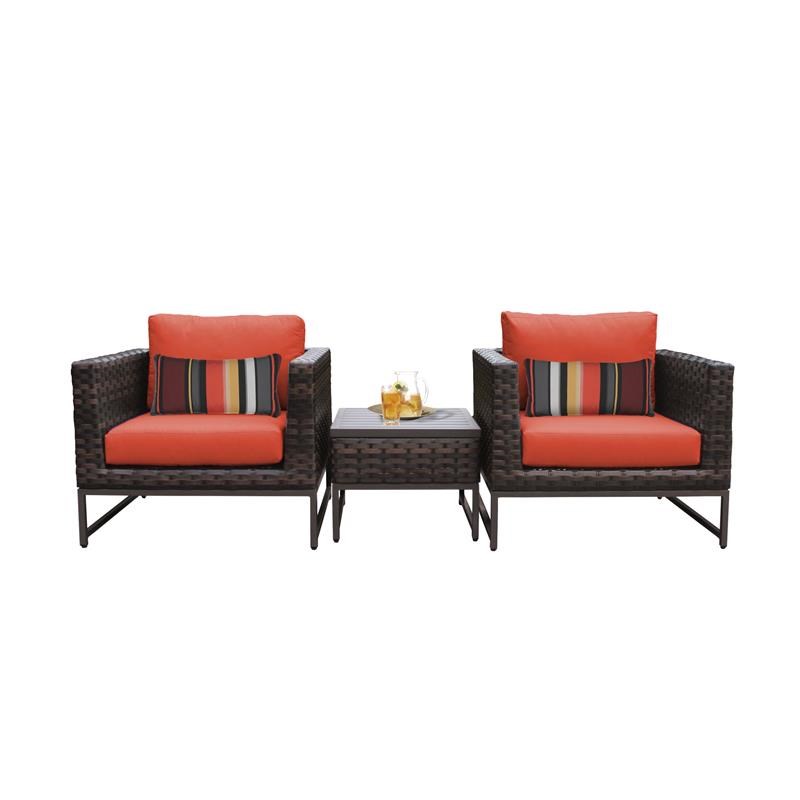 AMALFI 3 Piece Wicker Patio Furniture Set 03a in Brown and Tangerine
