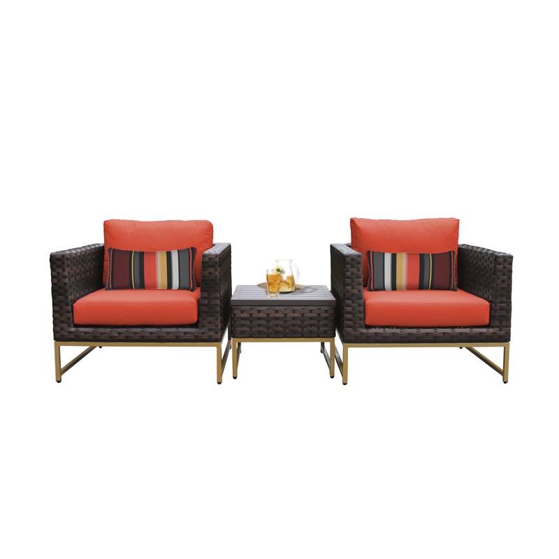 AMALFI 3 Piece Wicker Patio Furniture Set 03a in Gold and Tangerine