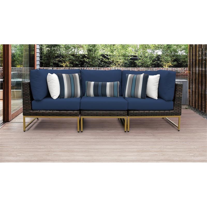 AMALFI 3 Piece Wicker Patio Furniture Set 03c in Gold and Navy