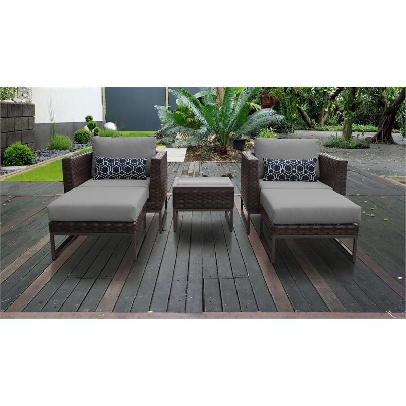 AMALFI 5 Piece Wicker Patio Furniture Set 05b in Brown and Gray