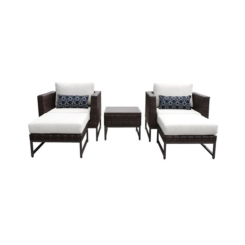 AMALFI 5 Piece Wicker Patio Furniture Set 05b in Brown and White