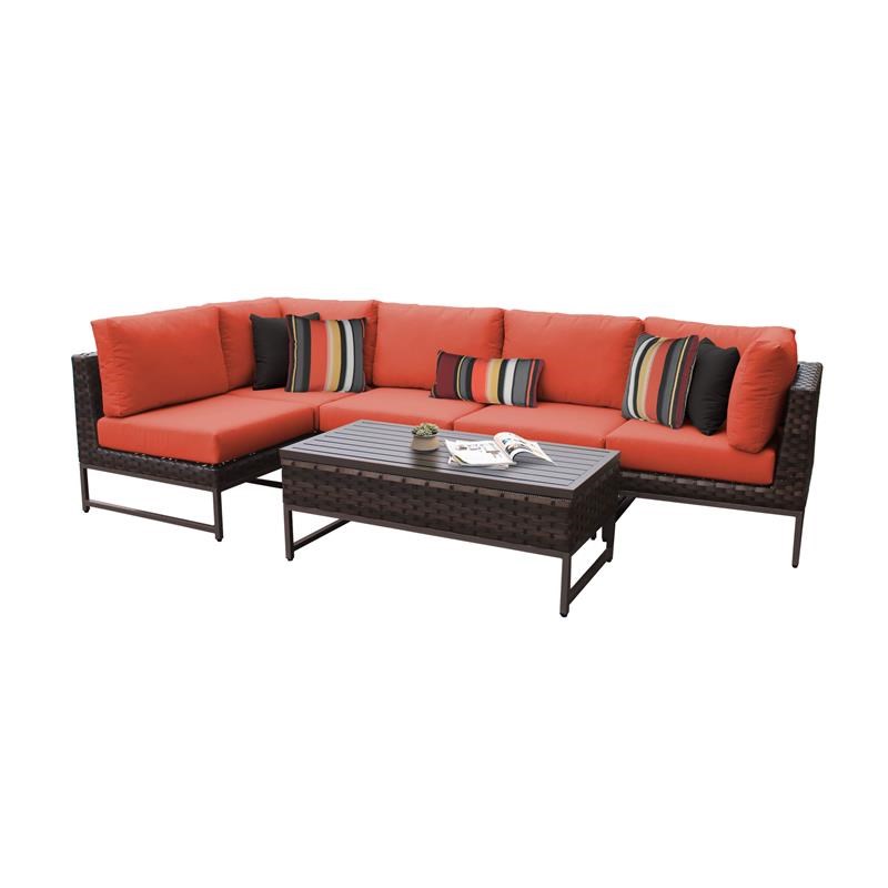 AMALFI 6 Piece Wicker Patio Furniture Set 06q in Brown and Tangerine