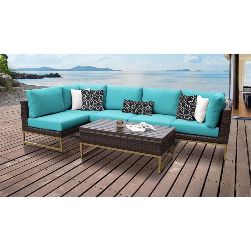 AMALFI 6 Piece Wicker Patio Furniture Set 06q in Gold and Aruba