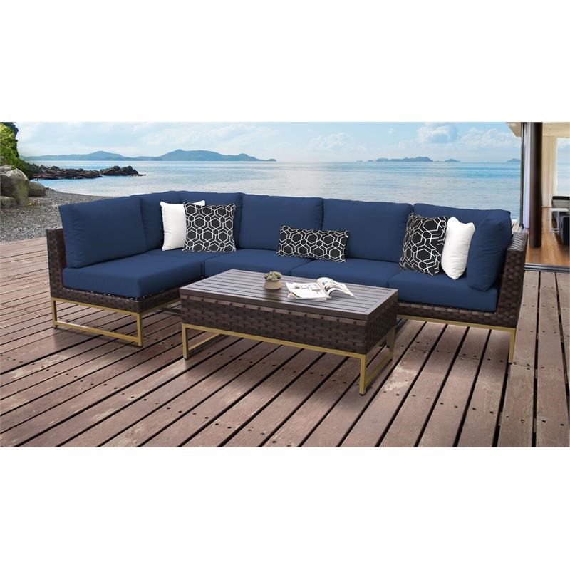 AMALFI 6 Piece Wicker Patio Furniture Set 06q in Gold and Navy