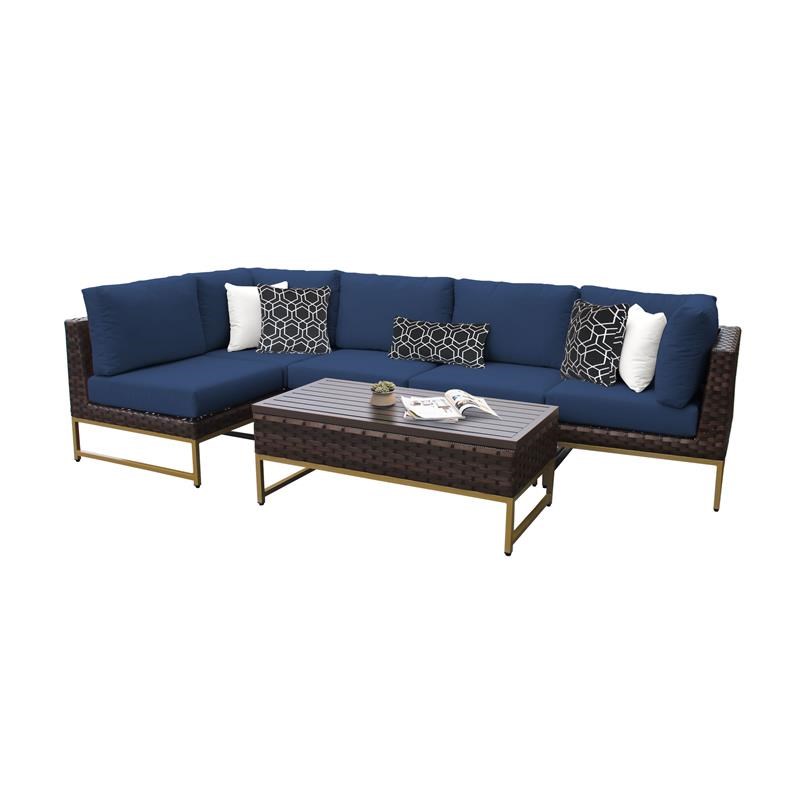 AMALFI 6 Piece Wicker Patio Furniture Set 06q in Gold and Navy