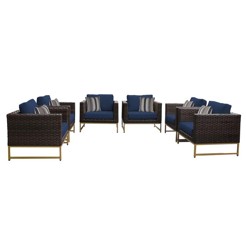 AMALFI 6 Piece Wicker Patio Furniture Set 06w in Gold and Navy
