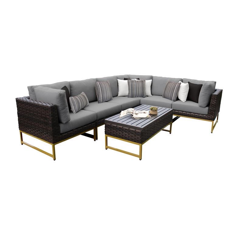 AMALFI 7 Piece Wicker Patio Furniture Set 07b in Gold and Gray