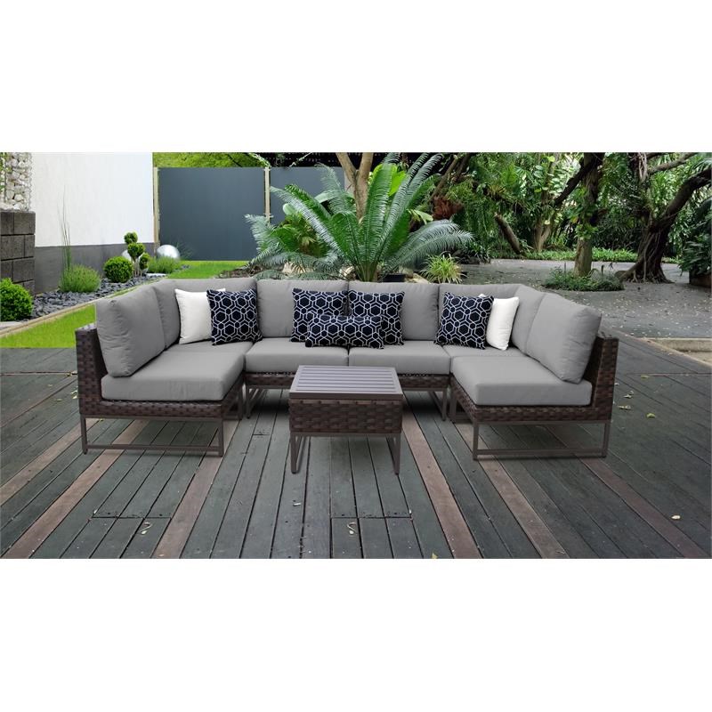 AMALFI 7 Piece Wicker Patio Furniture Set 07c in Brown and Gray