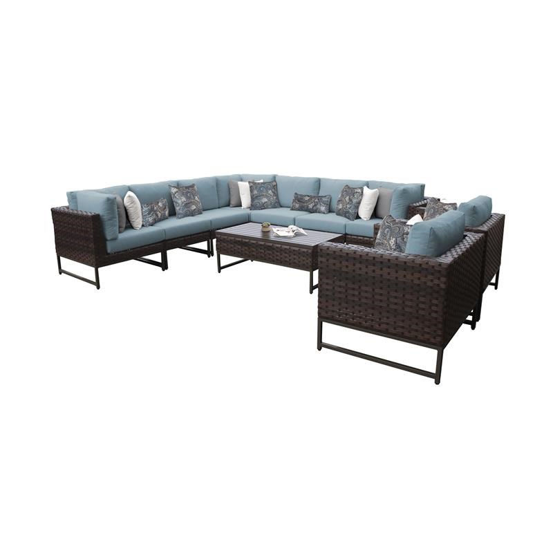 AMALFI 10 Piece Wicker Patio Furniture Set 10a in Brown and Spa