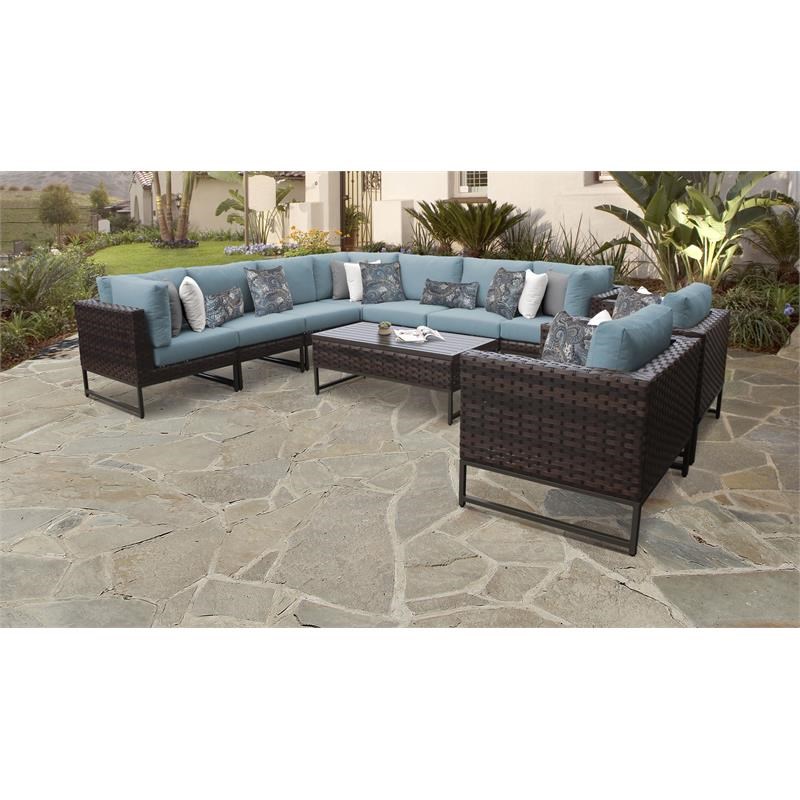 AMALFI 10 Piece Wicker Patio Furniture Set 10a in Brown and Spa