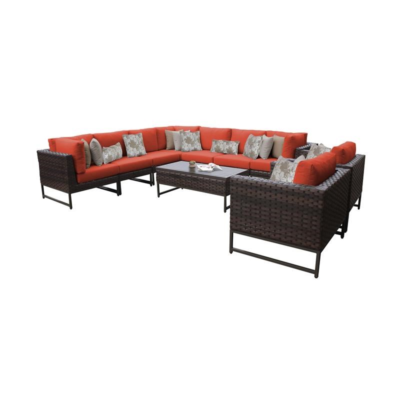 AMALFI 10 Piece Wicker Patio Furniture Set 10a in Brown and Tangerine