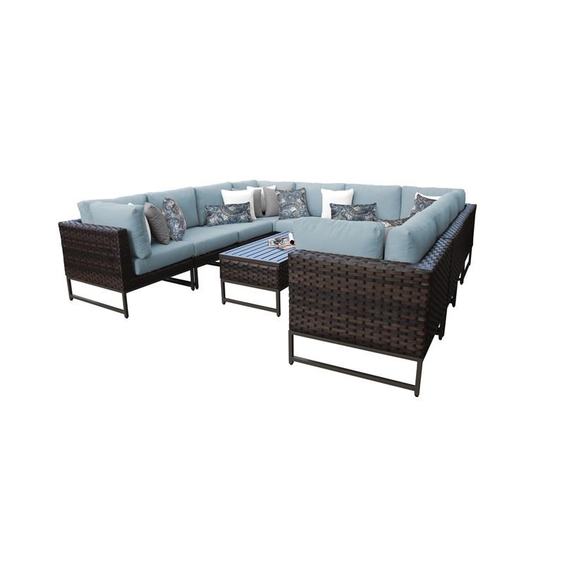 AMALFI 11 Piece Wicker Patio Furniture Set 11a in Brown and Spa
