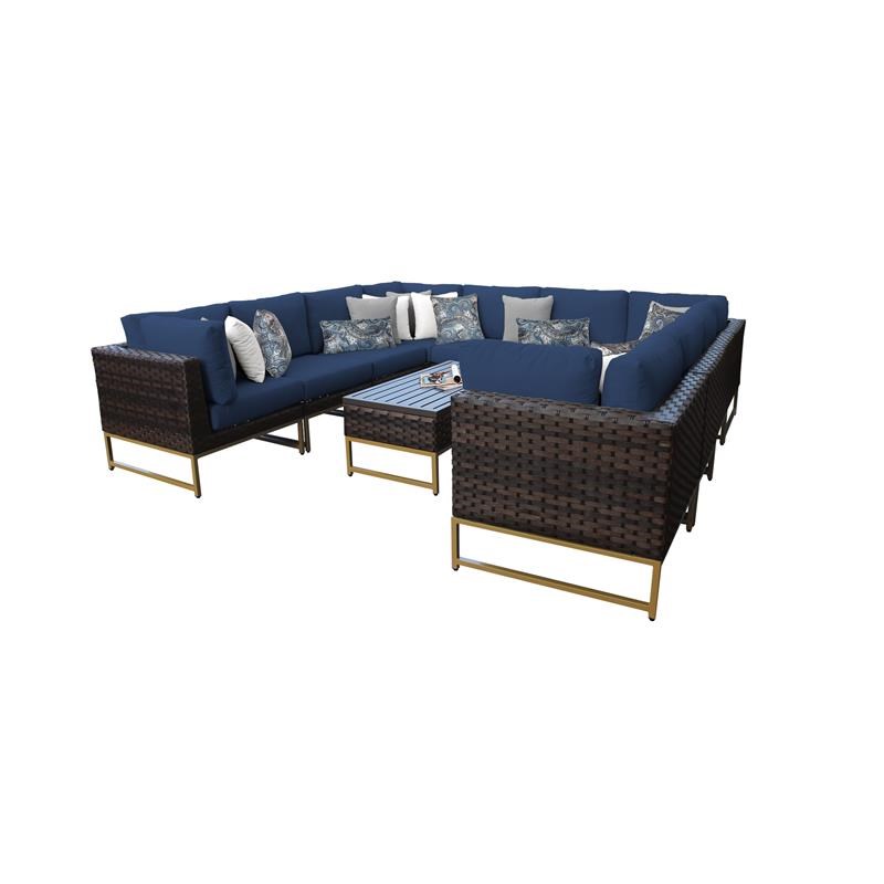 AMALFI 11 Piece Wicker Patio Furniture Set 11a in Gold and Navy