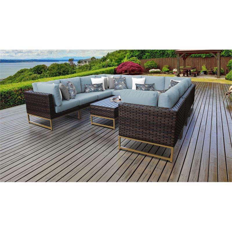 AMALFI 11 Piece Wicker Patio Furniture Set 11a in Gold and Spa