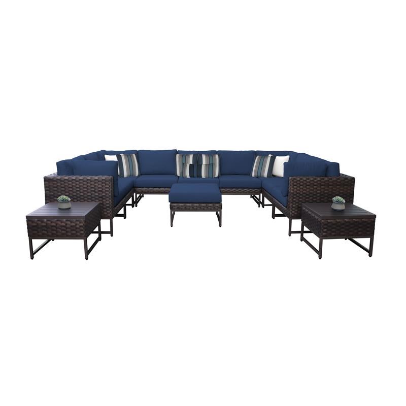 AMALFI 12 Piece Wicker Patio Furniture Set 12g in Brown and Navy