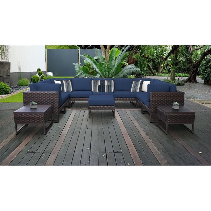 AMALFI 12 Piece Wicker Patio Furniture Set 12g in Brown and Navy