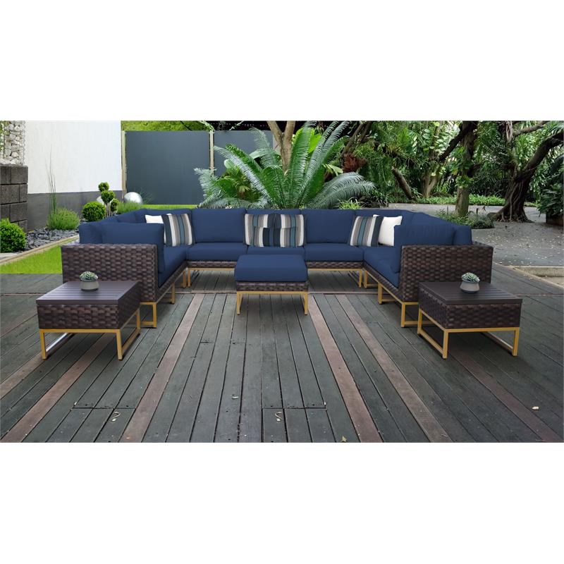 AMALFI 12 Piece Wicker Patio Furniture Set 12g in Gold and Navy