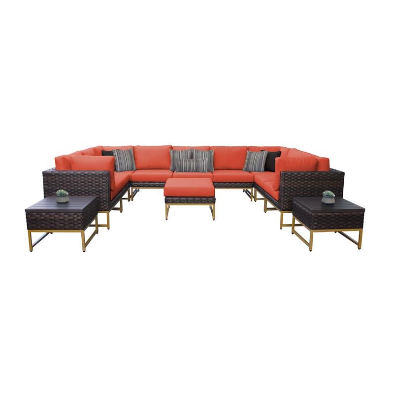 AMALFI 12 Piece Wicker Patio Furniture Set 12g in Gold and Tangerine