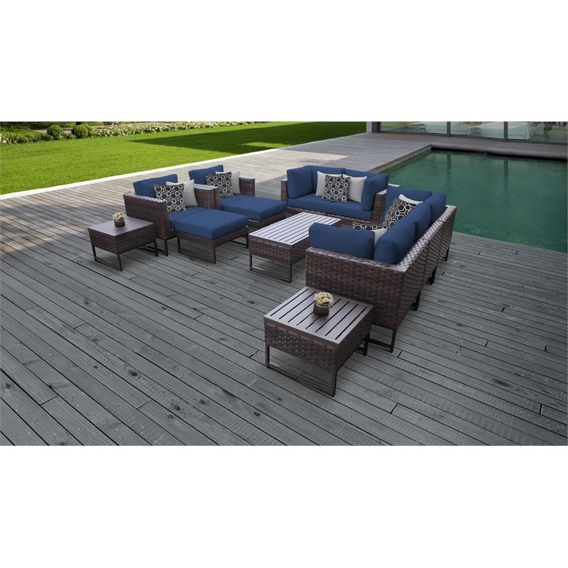 AMALFI 12 Piece Wicker Patio Furniture Set 12h in Brown and Navy