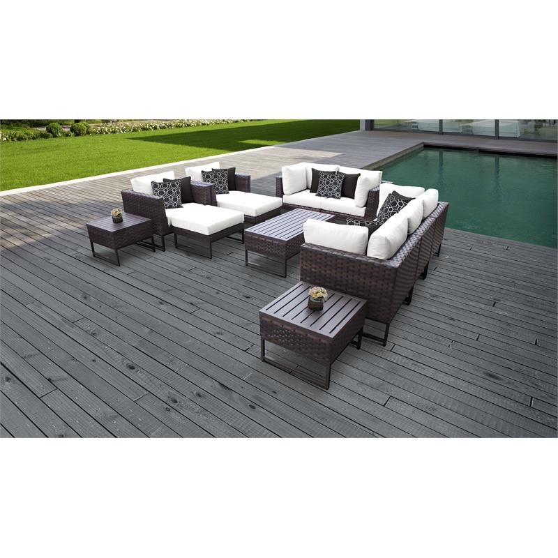 AMALFI 12 Piece Wicker Patio Furniture Set 12h in Brown and White