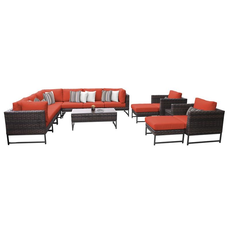 AMALFI 13 Piece Wicker Patio Furniture Set 13a in Brown and Tangerine