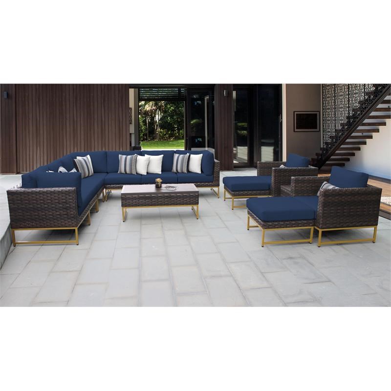 AMALFI 13 Piece Wicker Patio Furniture Set 13a in Gold and Navy