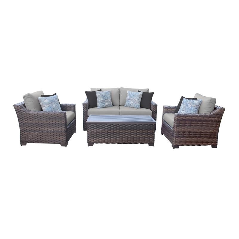 kathy ireland River Brook 5 Piece Outdoor Wicker Patio Furniture Set 05c in Grey
