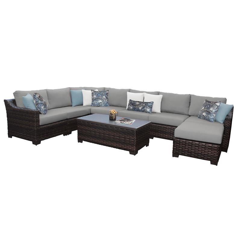 Kathy Ireland River Brook 9 Piece Outdoor Wicker Patio Furniture Set 09d In Grey River 09d Grey