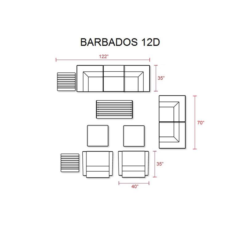 TK Classics Barbados 12 Piece Wicker Patio Sectional Set w/ Black Cushions
