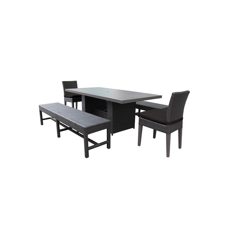 Barbados Patio Dining Table with 2 Armless Chairs and 2 Benches in Black
