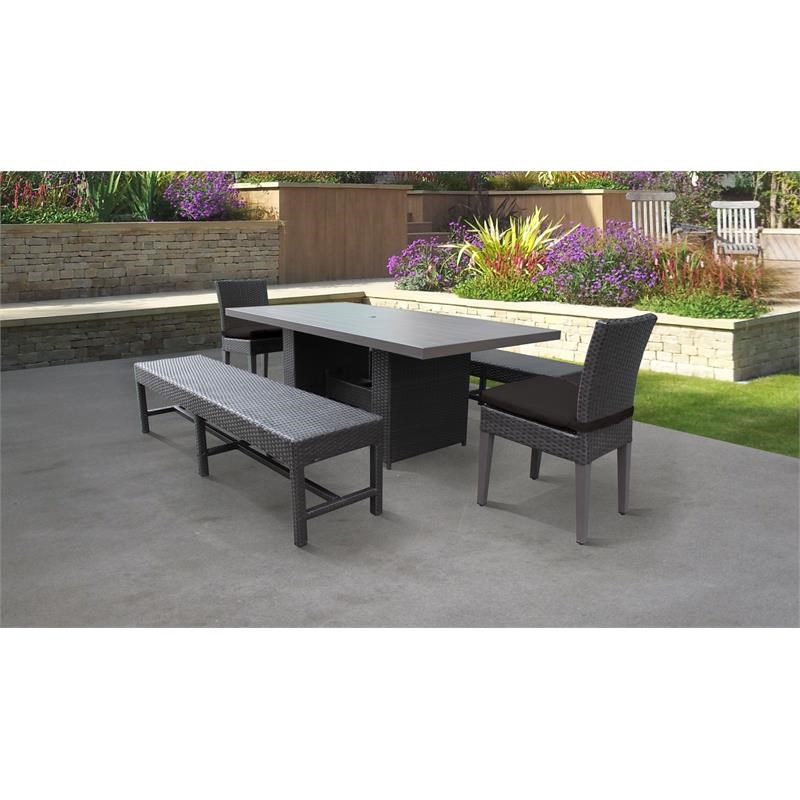 Barbados Patio Dining Table with 2 Armless Chairs and 2 Benches in Black