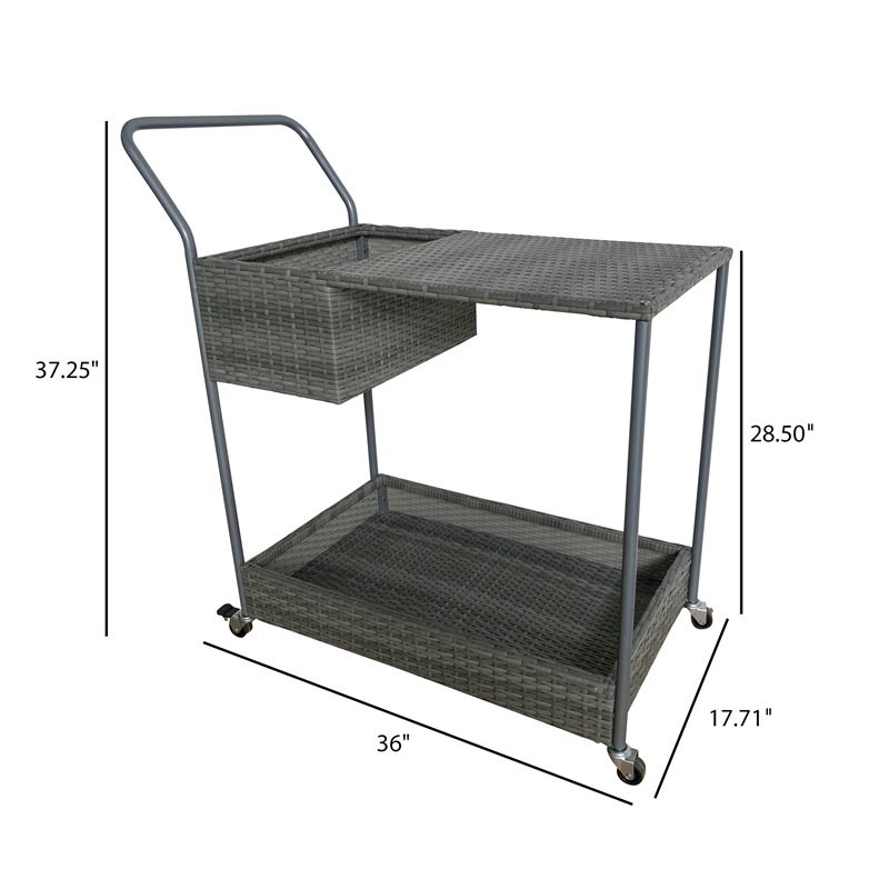 TK Classics Metal/Wicker Outdoor Patio Bar Cart with Casters in Gray