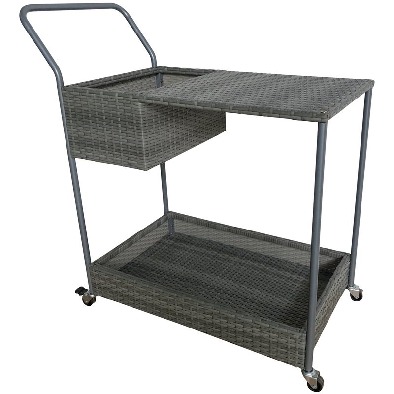 TK Classics Metal/Wicker Outdoor Patio Bar Cart with Casters in Gray