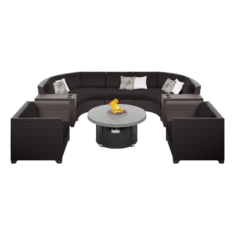 Barbados 8-PC Conversation Set with Fire Pit/Club Chairs/Black Cushions