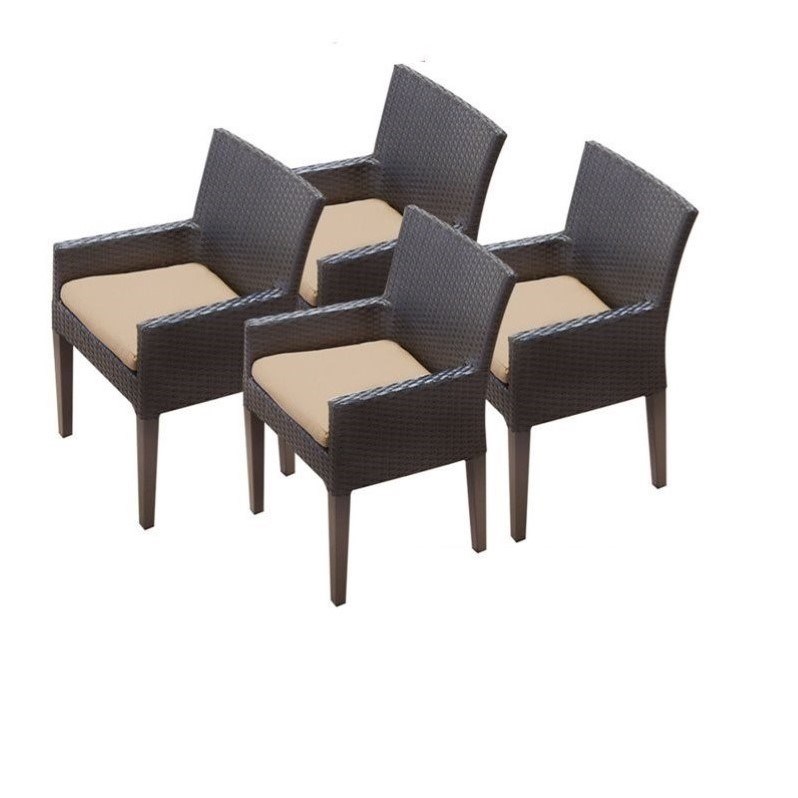 TKC Napa Wicker Patio Arm Dining Chairs in Wheat (Set of 4)