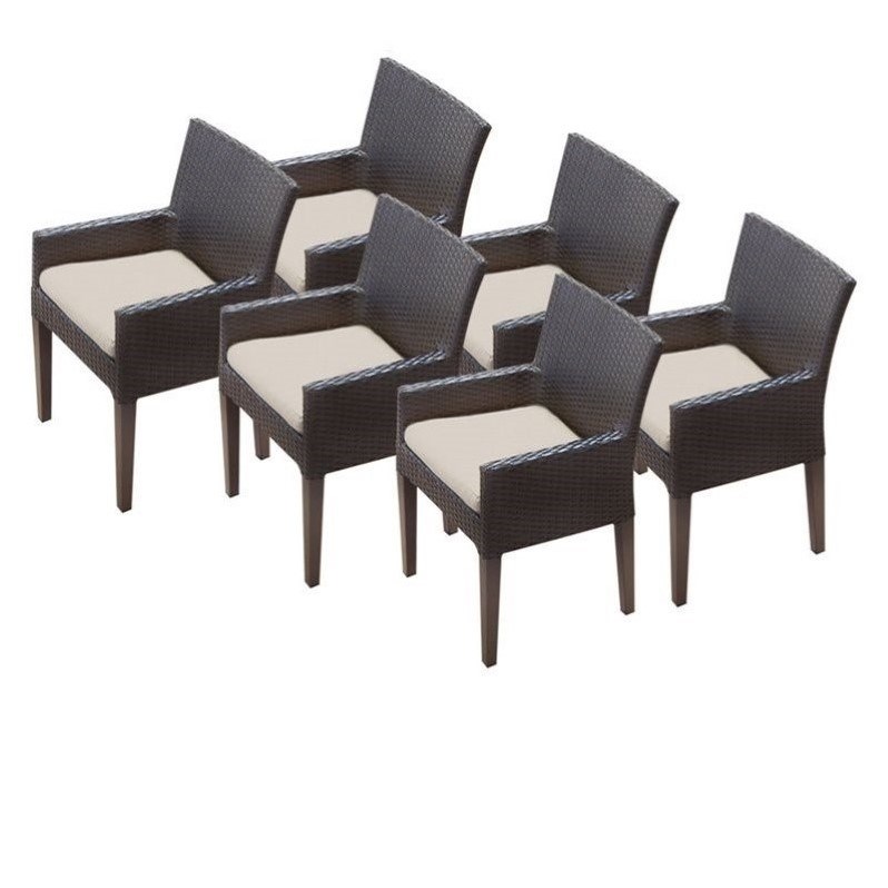 TKC Napa Wicker Patio Arm Dining Chairs in Beige (Set of 6)