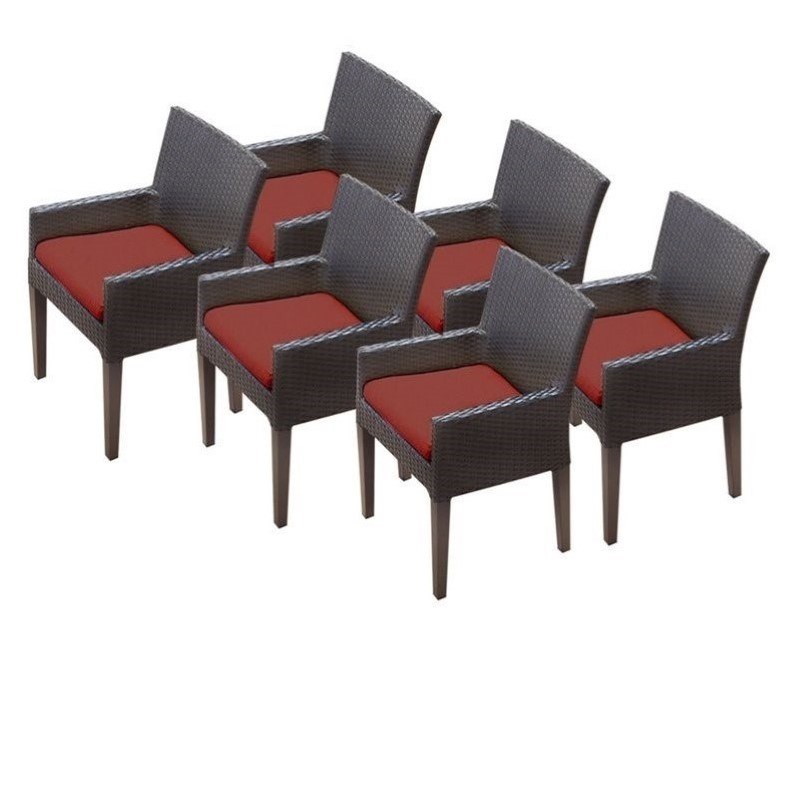 TKC Napa Wicker Patio Arm Dining Chairs in Terracotta (Set of 6)