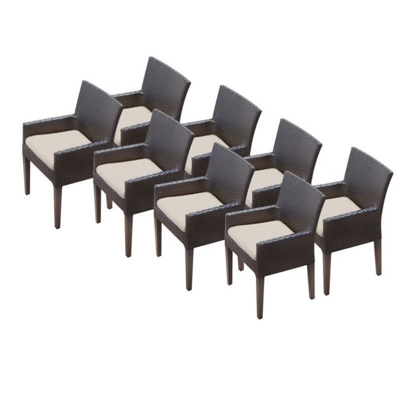 TKC Napa Wicker Patio Arm Dining Chairs in Beige (Set of 8)