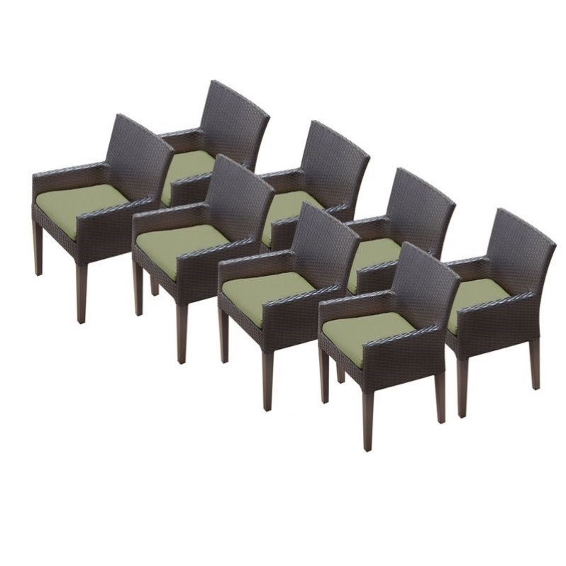 TKC Napa Wicker Patio Arm Dining Chairs in Cilantro (Set of 8)