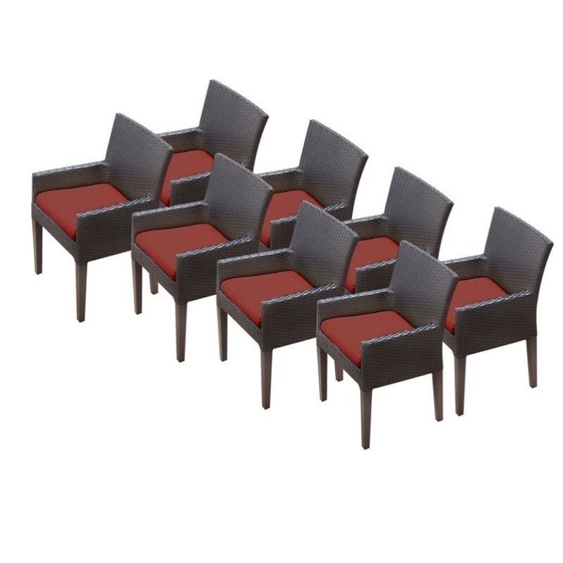 TKC Napa Wicker Patio Arm Dining Chairs in Terracotta (Set of 8)