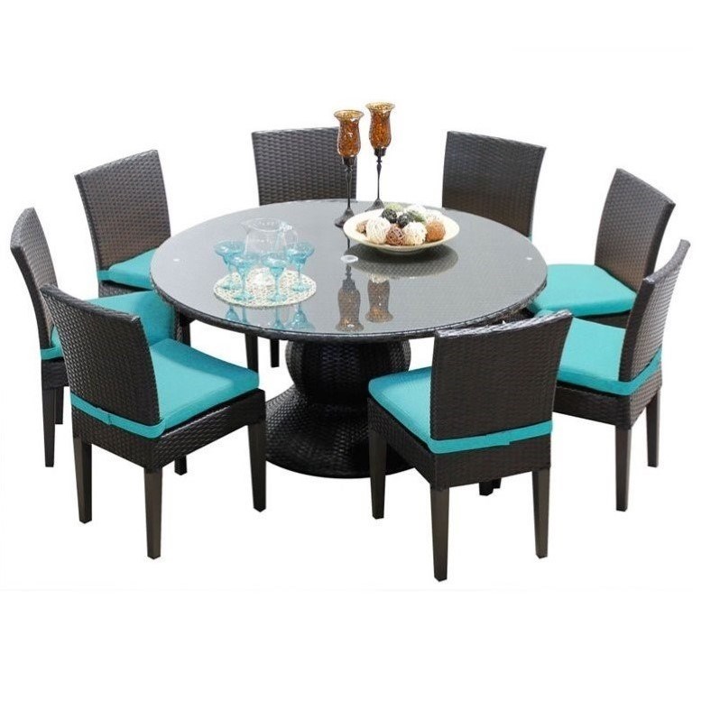 TK CLassics Napa 9 Pc Outdoor Patio Wicker Dining Set w/ Cushions in Turquoise