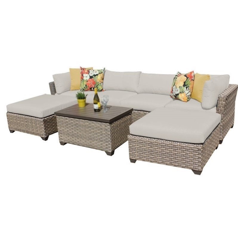 TK Classics Monterey 7 Piece Outdoor Wicker Sofa Set 07b in Beige