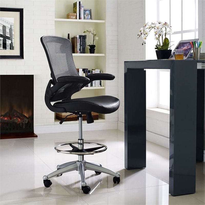 Modway Attainment Mesh Drafting Stool in Black