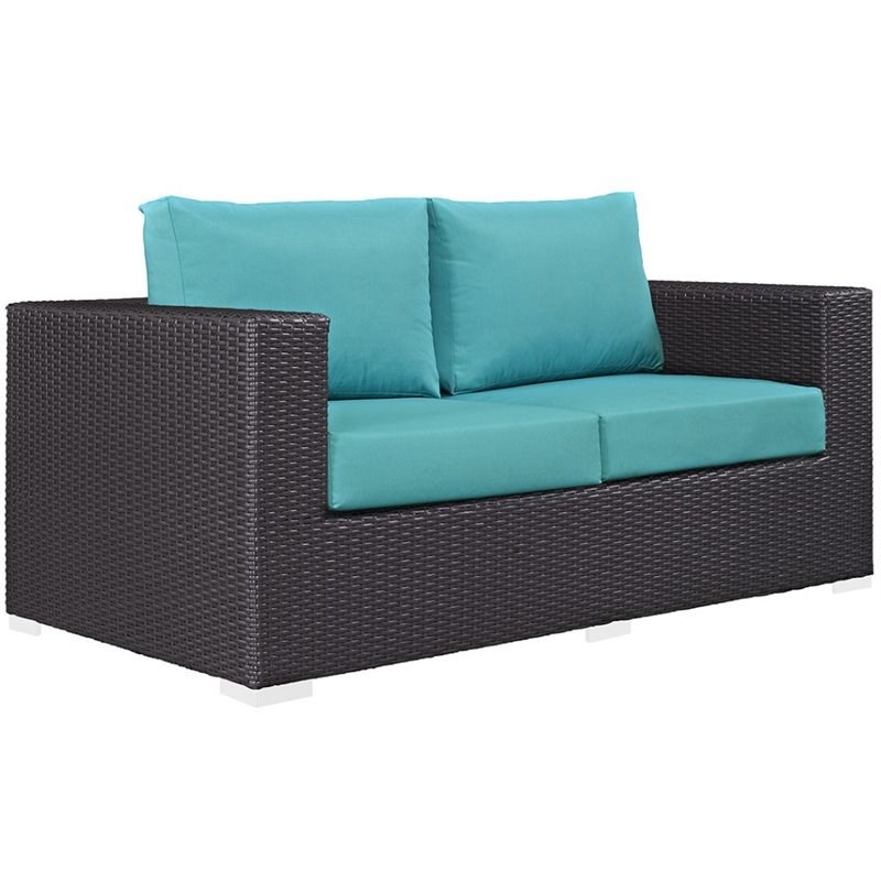 Modway Convene Patio Loveseat in Espresso and Turquoise