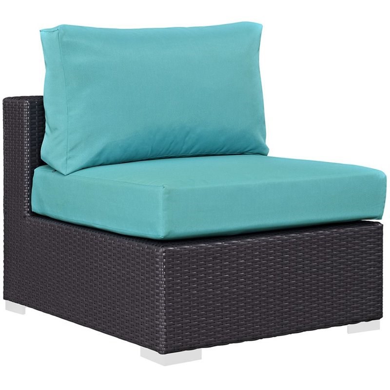 Modway Convene Patio Armless Chair in Espresso and Turquoise