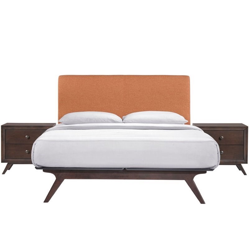 Modway Tracy 3 Piece Queen Bedroom Set in Cappuccino and Orange